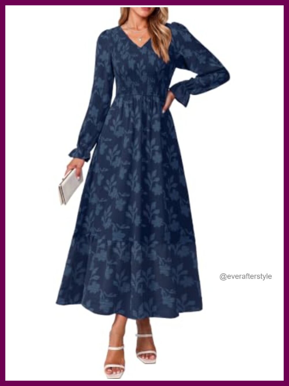 Boho Floral Maxi Dress Long Puff Sleeve Smocked Wedding Guest